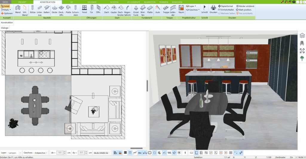 Der 3D Architekt von Immocado eignet sich sehr gut als 3D CAD Raumplaner Software, mit der man alle Räume virtuell planen kann