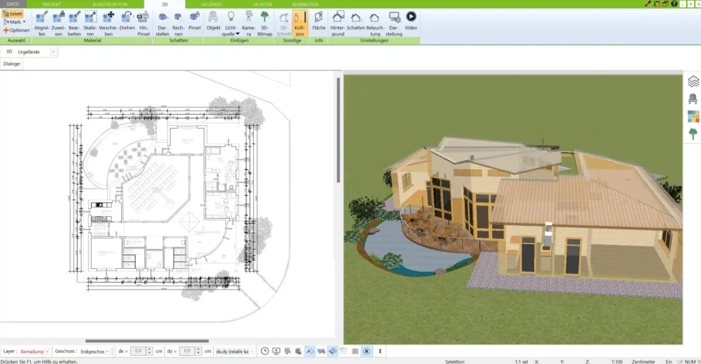 Individuelle Möbelplatzierung und Dekorationselemente in der 3D Architekt Software