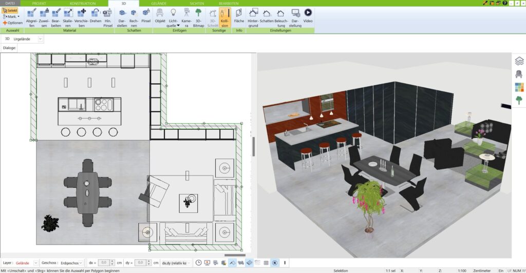 Mit Hilfe der Layerfunktion im 3D Architekt von Immocado lassen sich verschiedene Varianten einer Einrichtung schnell miteinander vergleichen und austauschen