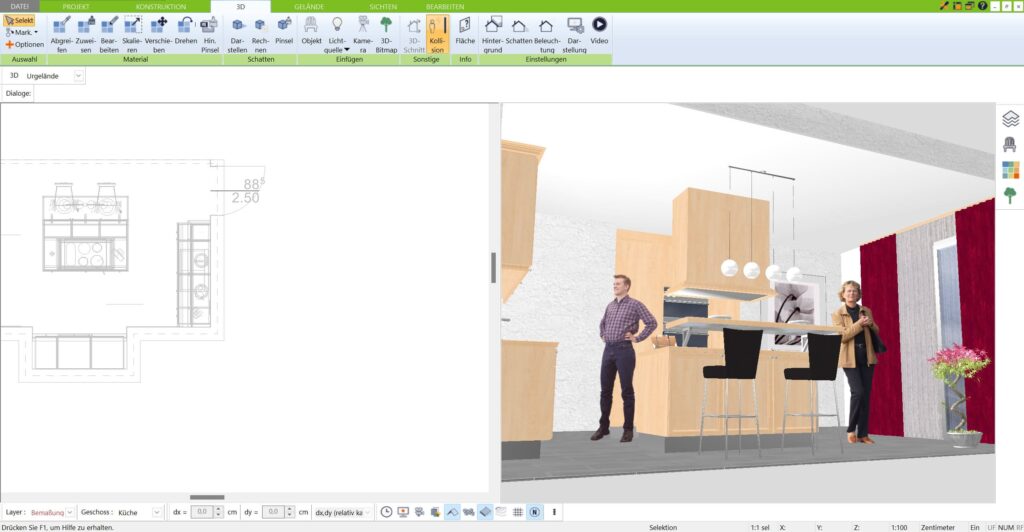 Visuelle Effekte wie Spiegelungen, Schatten- und Lichtberechnungen helfen dabei im 3D Architekt von Immocado, sich das 3D Modell so realitätsnah wie nur möglich anzuschauen