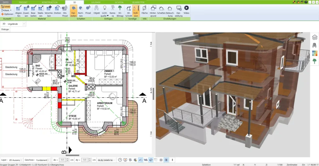 Mit dem 3D Architekt von Immocado erstellter Grundriss – präzise Planung in 2D und 3D für Bauherren