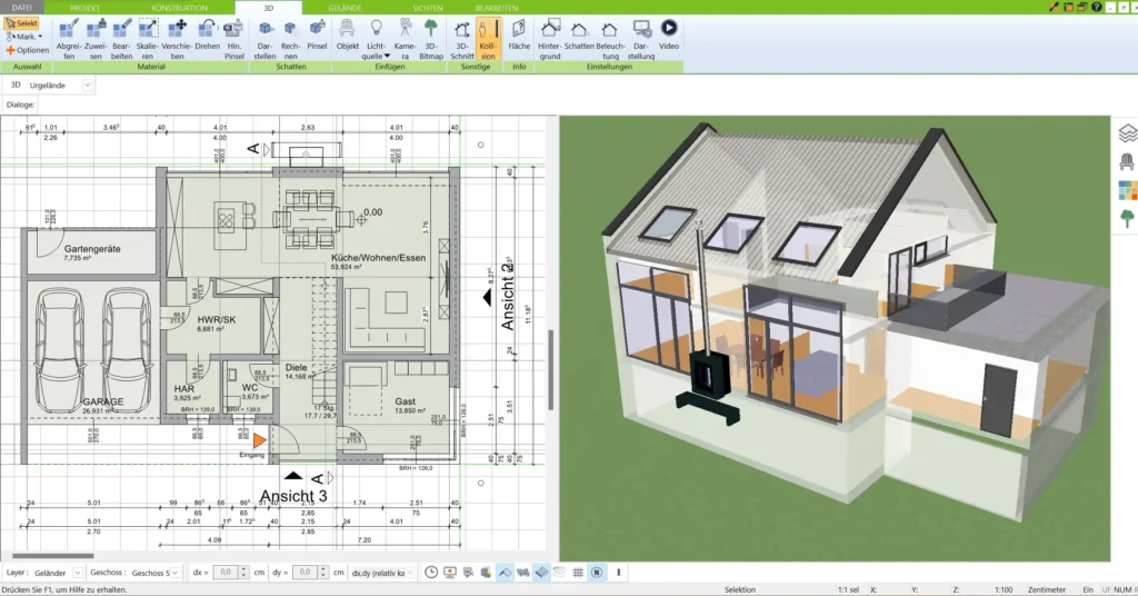 Grundrisse, die mit dem Architekturprogramm von Immocado erstellt werden, entsprechen den deutschen Baustandards