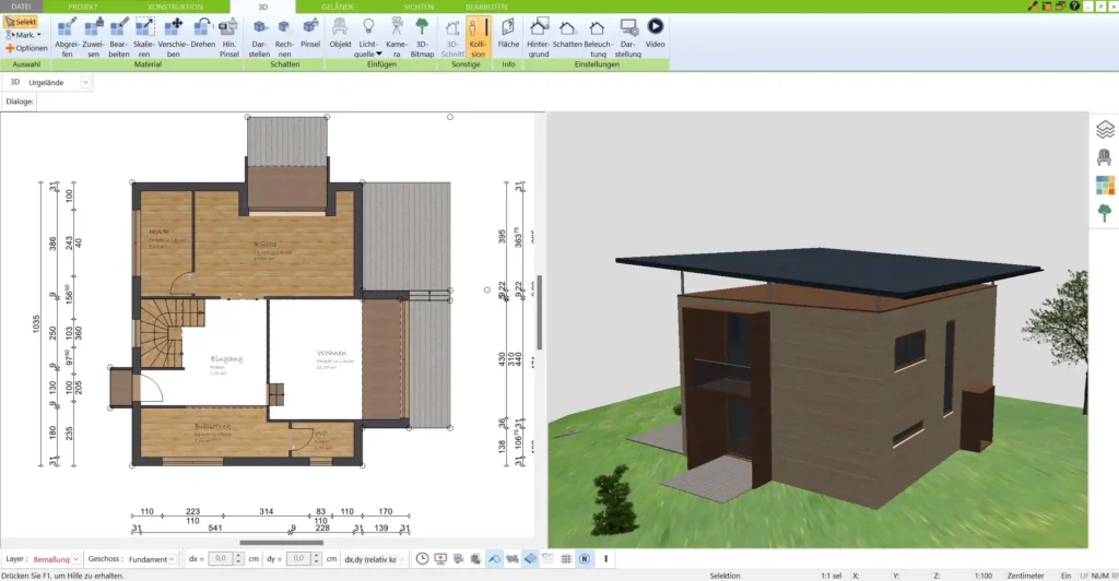 3D-Ansicht eines Blockhauses mit dem 3D Architekt von Immocado