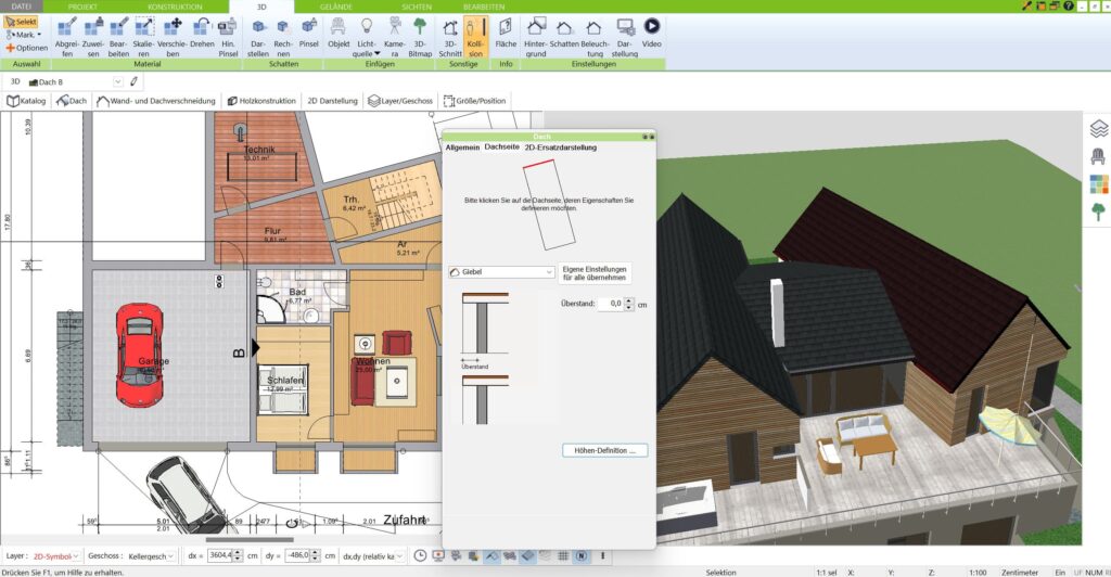 Dachkonstruktion im 3D Architekt von Immocado