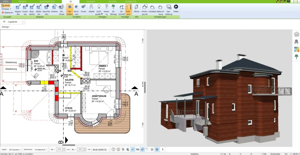 Grundriss eines Blockhauses im 3D Architekt von Immocado