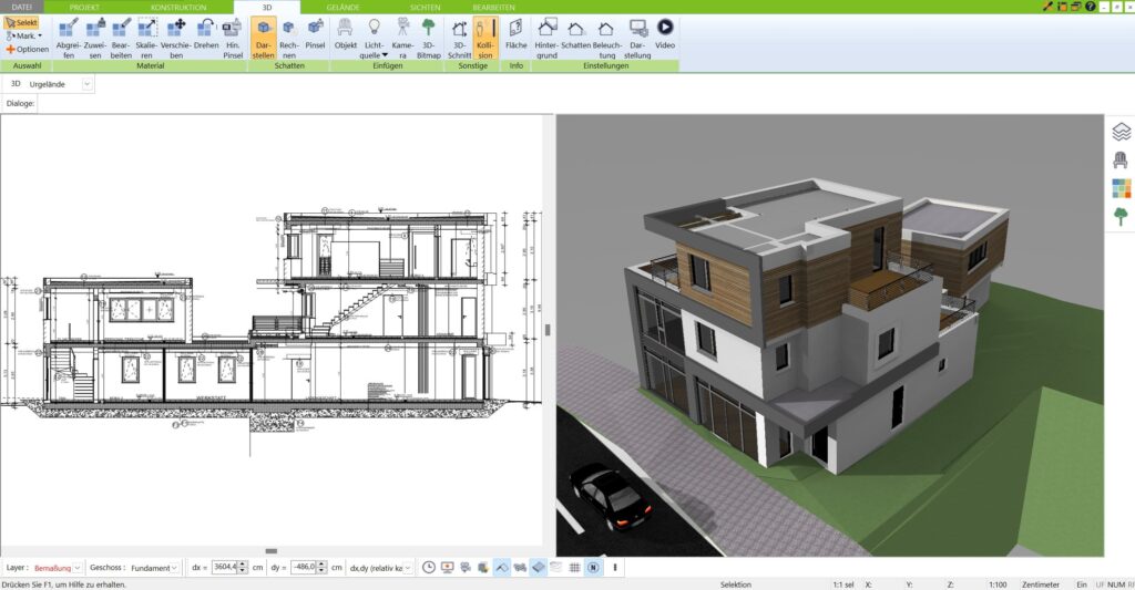 Schnitte und Seitenansichten mit dem 3D Architekt von Immocado erstellen