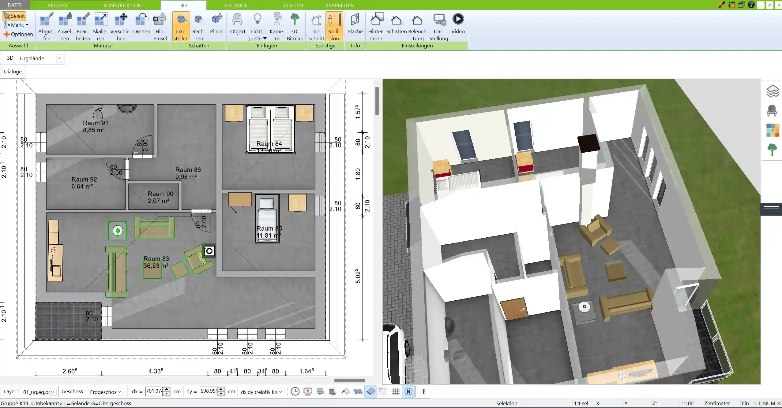 Anschauliche 3D-Darstellung eines modernen Raums, erstellt mit dem 3D Architekt