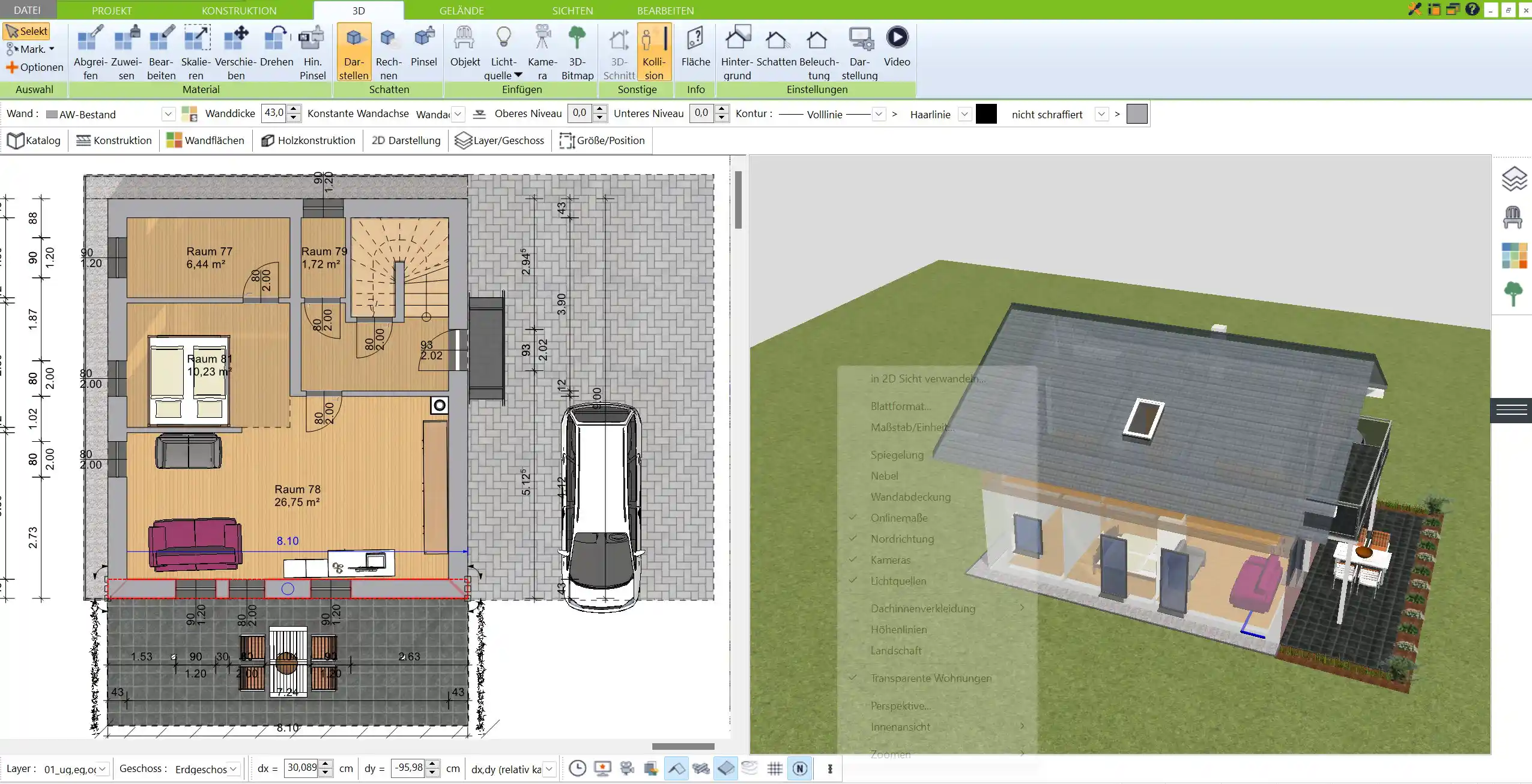 Darstellung der benutzerfreundlichen Oberfläche des 3D Architekten, die die Navigation erleichtert