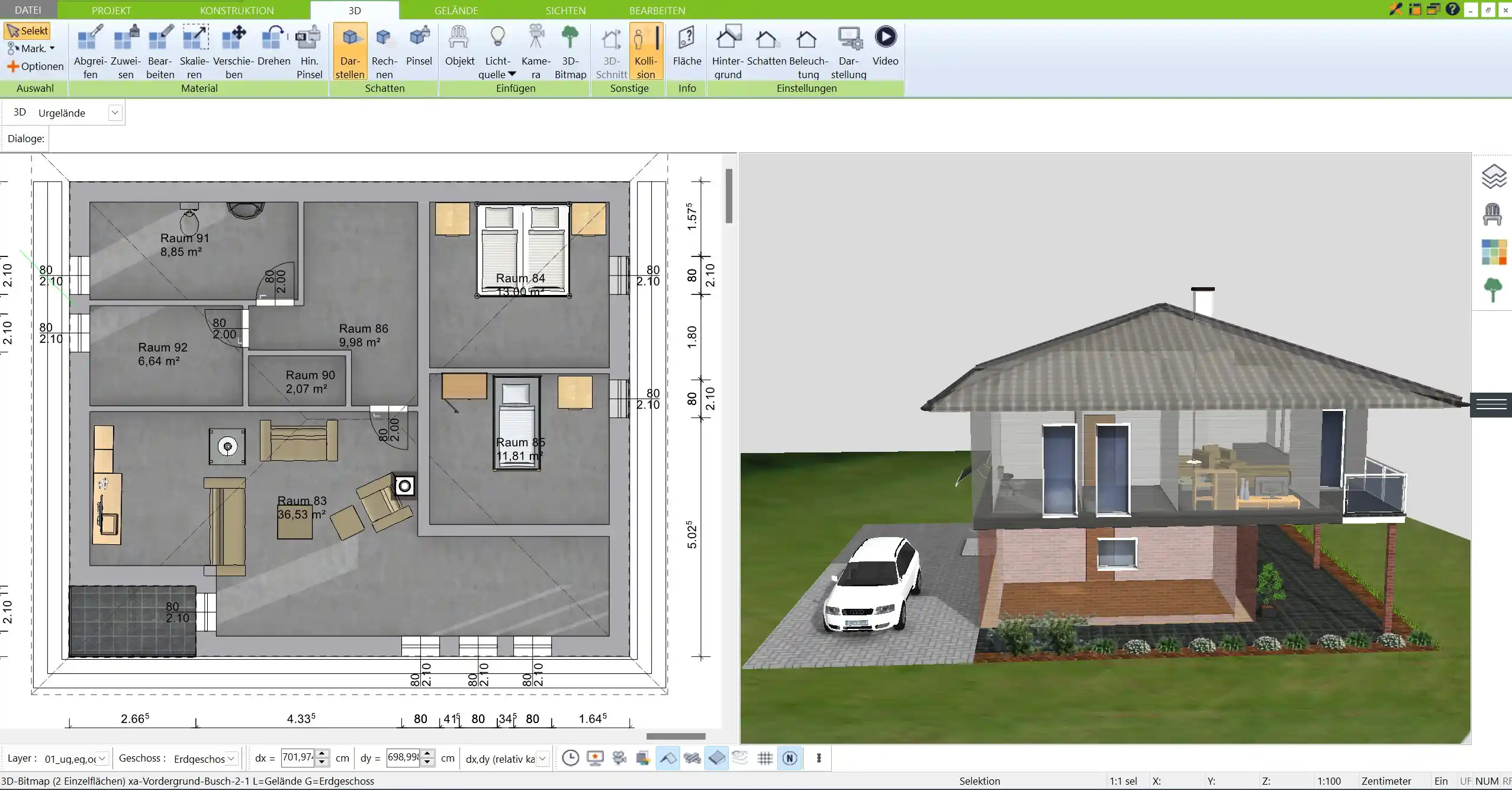 Eine beeindruckende 3D-Visualisierung eines modernen Wohnraums, erstellt mit dem 3D Architekt