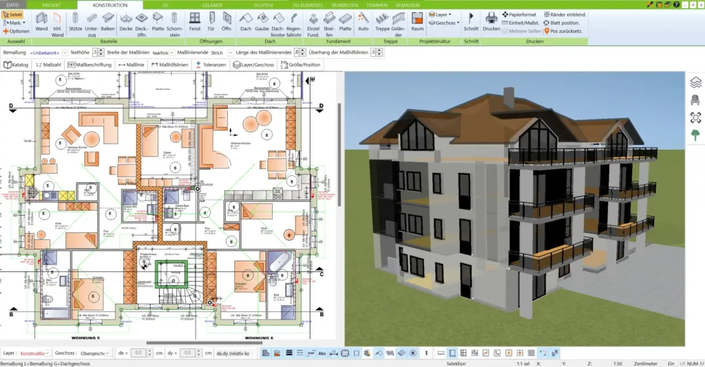 Das Ebenen-Management des 3D Architekten ermöglicht schnelle Vergleiche von verschiedenen Planungsvarianten