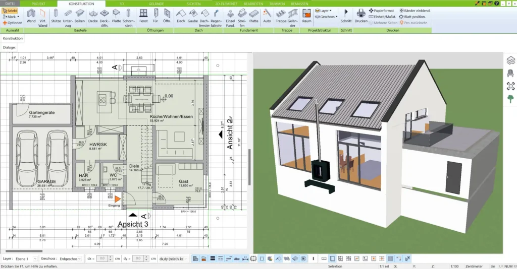 Der Startbildschirm des 3D Architekten von Immocado Übersichtliche Benutzeroberfläche für eine intuitive Bedienung.