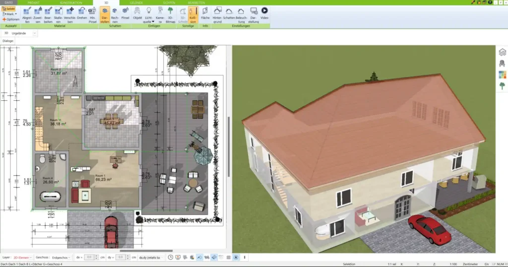 Die 3D-Ansicht zeigt realistische Visualisierungen Ihrer Fenster und wie sie in die Fassade integriert werden