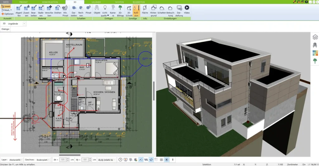 Die Simulation der Grundstücksneigung im 3D Architekt von Immocado Optimale Positionierung des Hauses für maximale Aussicht und natürliche Belichtung