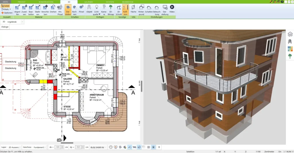 Digitalisierter Grundriss in 2D – Präzises Zeichnen und Anpassen von Wänden, Türen und Fenstern