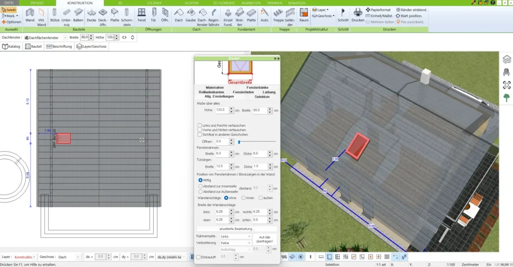 Einfaches Auswählen des Dachfenster-Werkzeugs im 3D Architekt von Immocado zur präzisen Platzierung im Grundriss