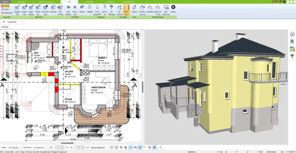 Grundrisse, die mit dem 3D Architekt von Immocado erstellt werden, entsprechen den deutschen Baustandards