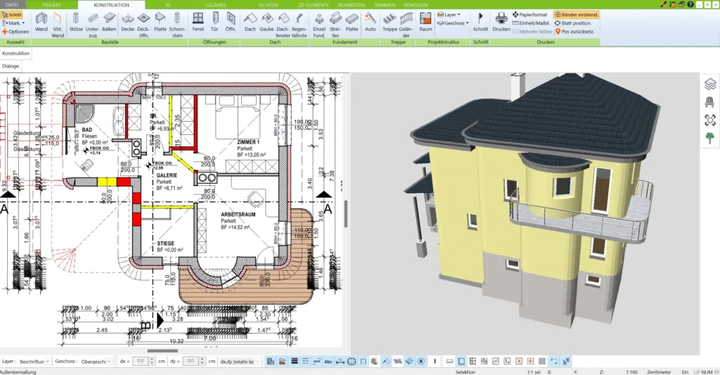 Grundrisse können ganz individuell an die Anforderungen im 3D Architekt von Immocado angepasst werden