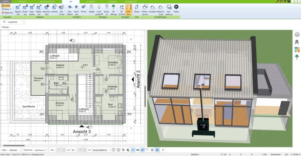 Im 3D Architekt von Immocado kann man auch sein Haus in 3D virtuelll begehen