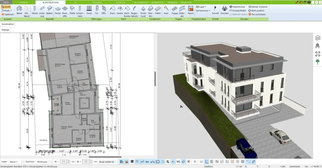 Individuelle Hanghausplanung Visualisierung unterschiedlicher Wohnebenen und Terrassen mit dem 3D Architekt