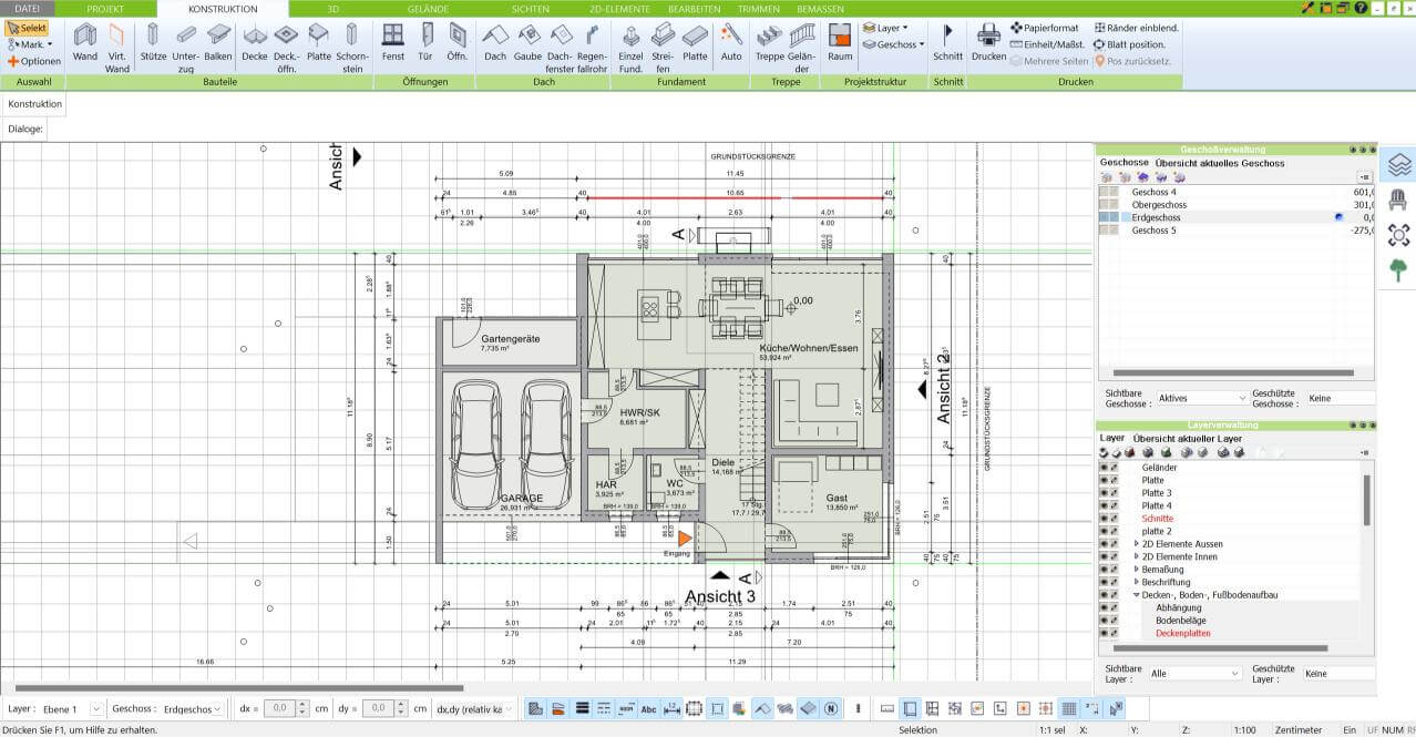 Maßketten & Bemaßungen werden im 3D Architekt von Immocado automatisch angelegt