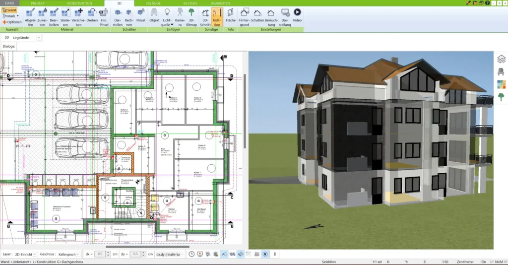 Mehrfamilienhaus mit dem 3D Architekt von Immocado zeichnen