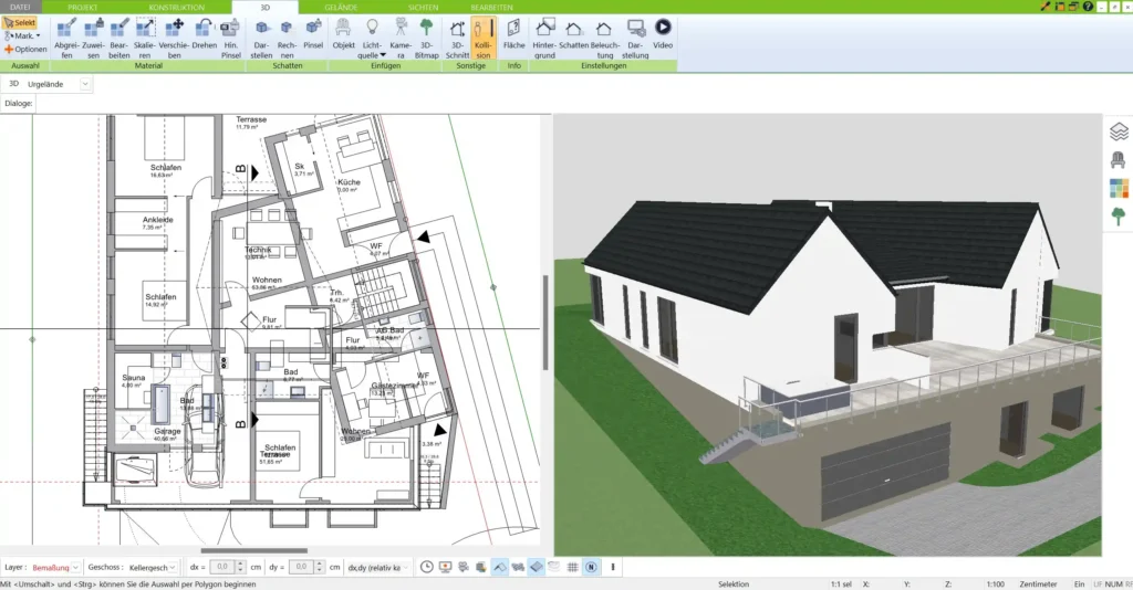 Mit dem 3D Architekt von Immocado kann man das eigene Haus planen und dabei alle deutschen Baustandards einhalten