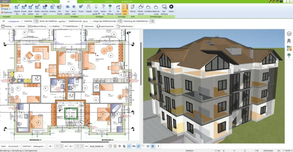 Mit dem 3D Architekt von Immocado können Bauwerke jeder Größe und beliebig viele Häuser in einem Projekt geplant werden