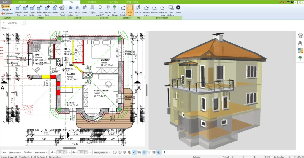 Mit dem 3D Architekt von Immocado zeichnen Handwerker Grundrisse nach deutschen Baustandards