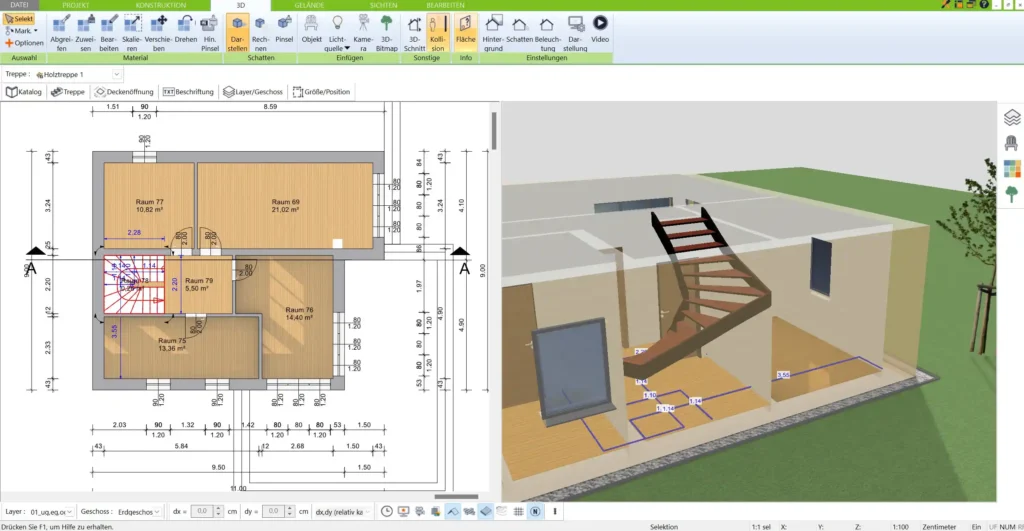 Steigungsverhältnis richtig berechnen Mit der Schrittmaßregel (2 Steigungshöhe + Auftrittstiefe = 630 mm) wird eine bequeme und sichere Treppe geplant.