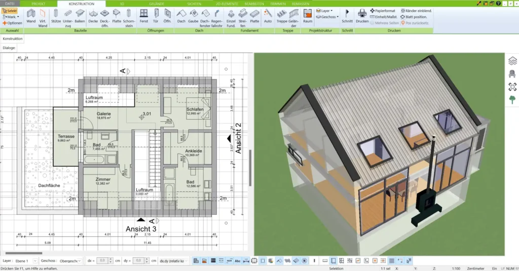 Tragende & nicht tragende Wände können im 3D Architekt von Immocado virtuell geplant werden