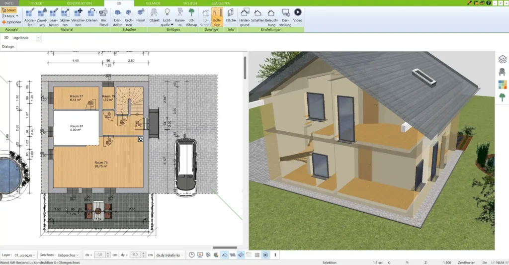 Überprüfen Sie die korrekte Platzierung des Dachfensters in der 3D-Ansicht für eine realistische Visualisierung Ihres Projekts