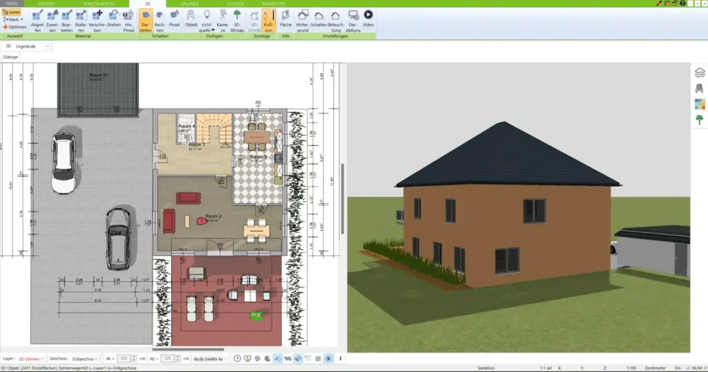 sehen Sie, wie einfach Fenster im 2D-Grundriss mit dem 3D Architekt von Immocado platziert und angepasst werden können.