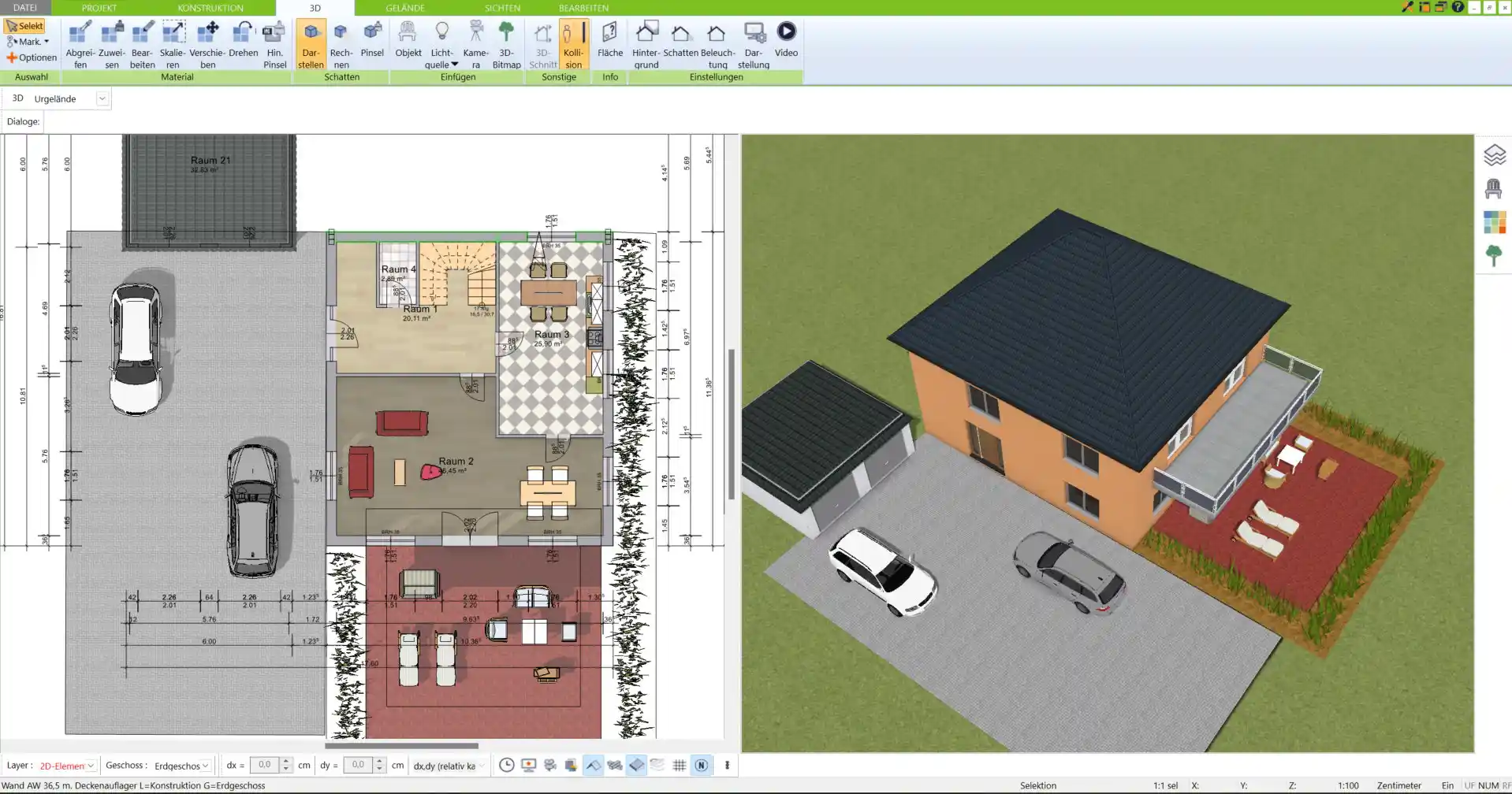 2D-Grundriss des Wohnheims – genaue Raumaufteilung und Wandstärken im 3D Architekt