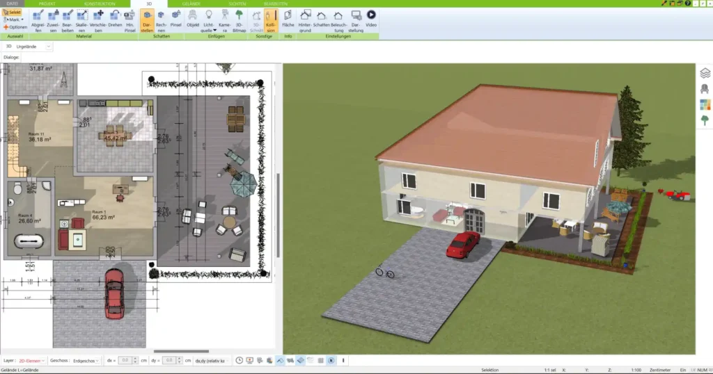 3D-Ansicht des kleinen Hauses – Die 3D-Visualisierung ermöglicht eine realistische Vorstellung vom Raumgefühl