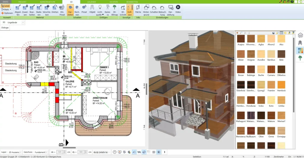 3D-Visualisierung eines Hauses im 3D Architekt Detaillierte Ansicht zur realistischen Darstellung von Planungen