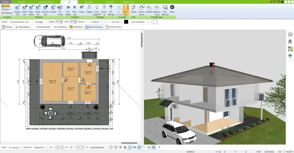 3D-Visualisierung eines Hauses mit dem 3D Architekten von Immocado – realistische Ansichten für eine präzise Planung