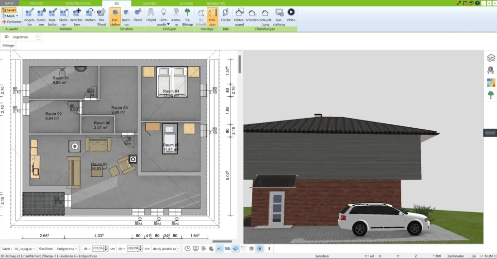 Anpassung der Wandstärke im 3D Architekt – wichtig für die Planung von energieeffizienten Lehmwänden