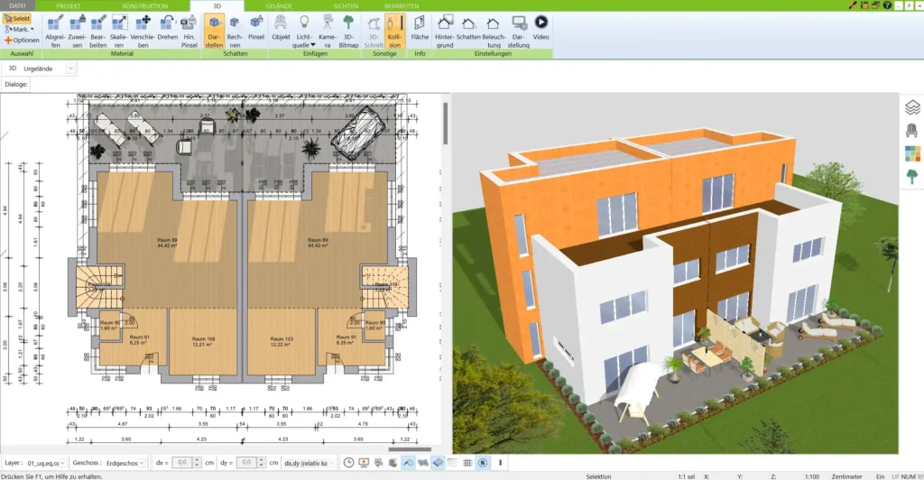 Benutzerfreundliche Oberfläche des 3D Architekten von Immocado – ideal für die schnelle Hausplanung in 2D und 3D