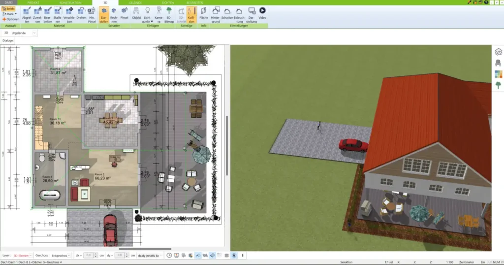 Dachplanung – Automatisch erstelltes Dach im 3D-Modell, das flexibel angepasst werden kann