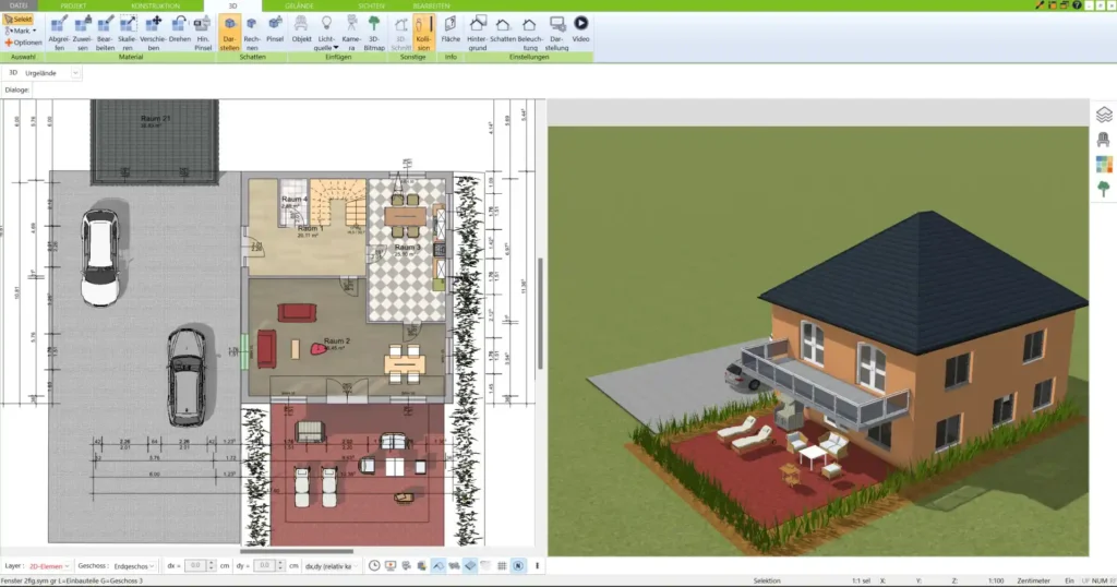 Der 3D Architekt von Immocado bietet eine benutzerfreundliche Oberfläche, die speziell auf private Bauherren zugeschnitten ist