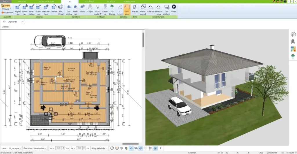 Der 3D Architekt von Immocado bietet eine benutzerfreundliche Oberfläche, die speziell auf private Bauherren zugeschnitten ist