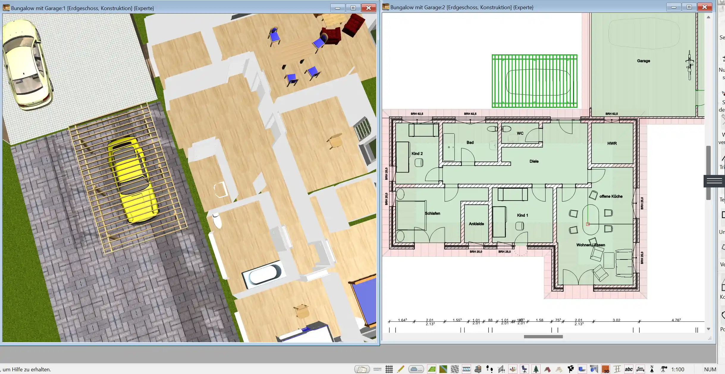 Der 3D Architekt von Immocado ermöglicht die präzise Planung von Holzständerbauweisen in 2D