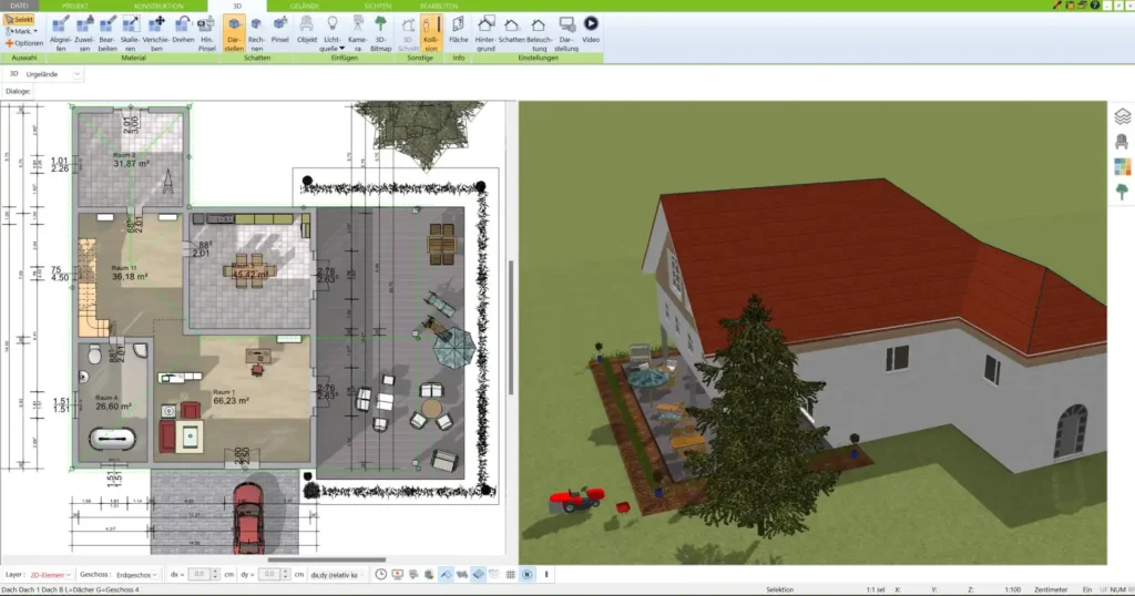 Der 3D Architekt von Immocado ermöglicht es, Grundrisse sowohl in 2D als auch in 3D zu erstellen und bietet somit maximale Flexibilität bei der Planung