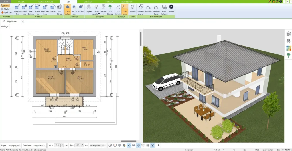 Der 3D Architekt von Immocado ermöglicht es, Grundrisse sowohl in 2D als auch in 3D zu erstellen und bietet somit maximale Flexibilität bei der Planung