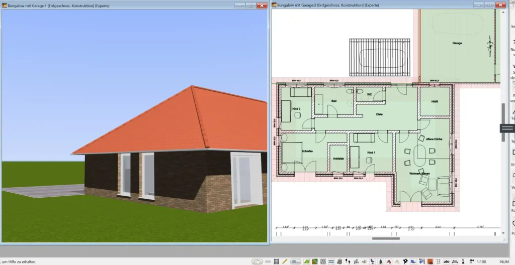 Der Grundriss eines Chalets in der Software – Außenwände und offene Raumgestaltung für ein authentisches Chalet-Feeling