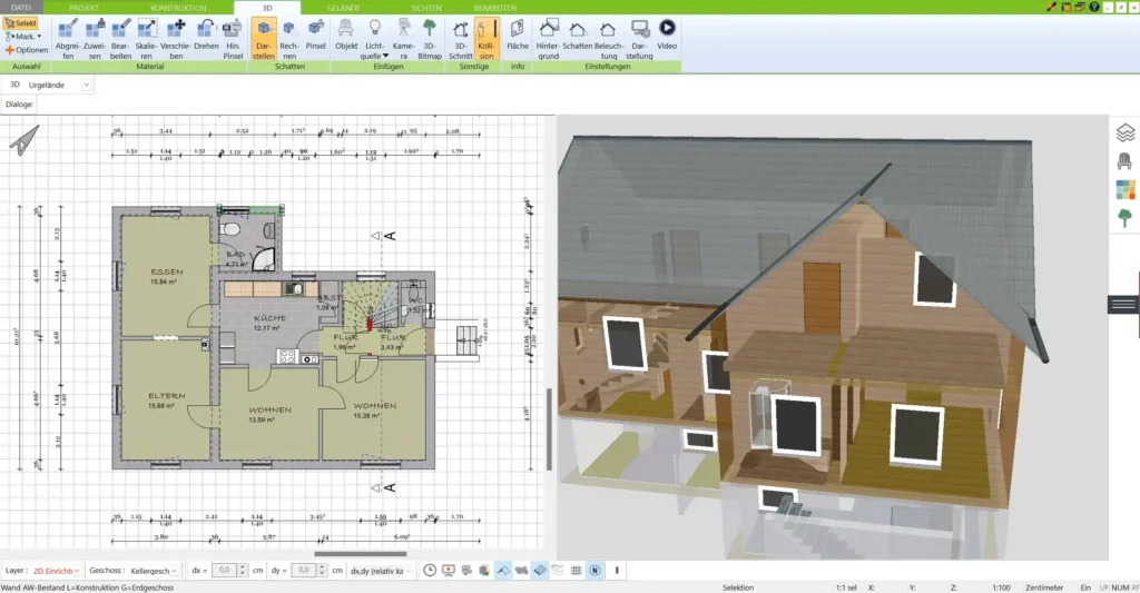 Der Startbildschirm der Software ermöglicht es, direkt ein neues Projekt für das Mini-Haus zu erstellen und wichtige Einstellungen vorzunehmen