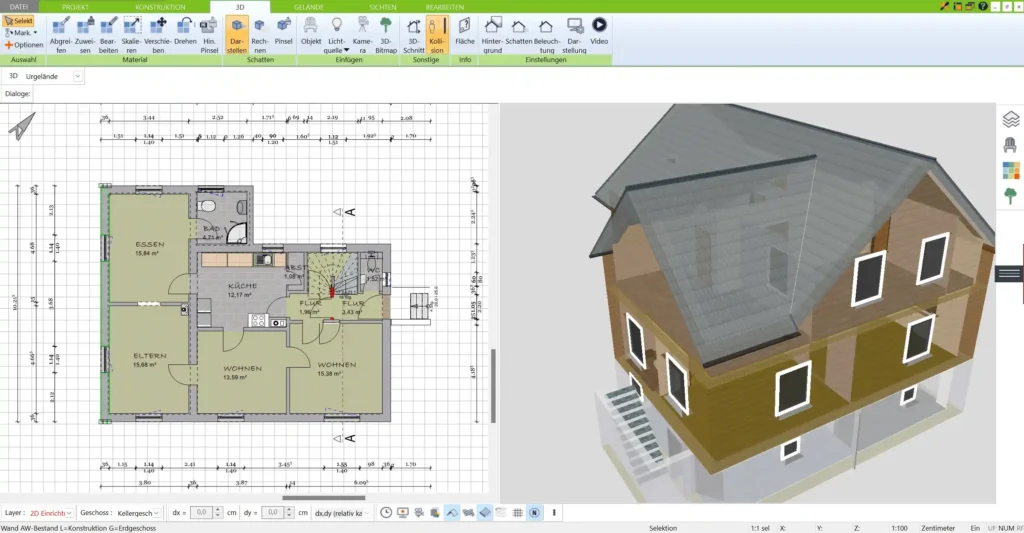 Der erste Entwurf Die Grundrissplanung eines Singlehauses im 3D Architekt von Immocado