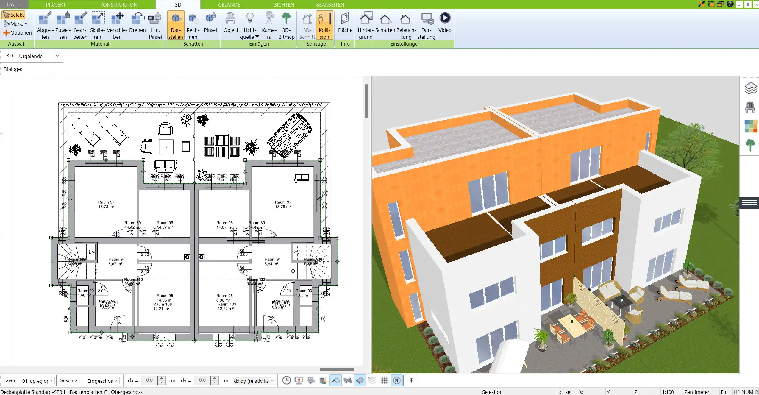 Detaillierte 3D-Ansicht eines geplanten Logistikzentrums mit dem 3D Architekt