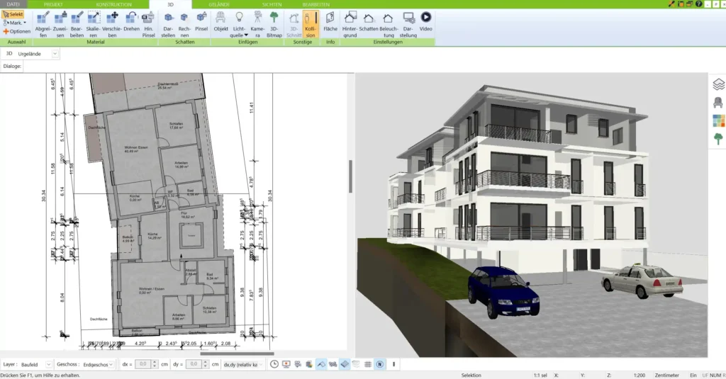 Detaillierter 2D-Grundriss, erstellt mit dem 3D Architekt von Immocado – ideal für präzise Planungen und Bauanträge