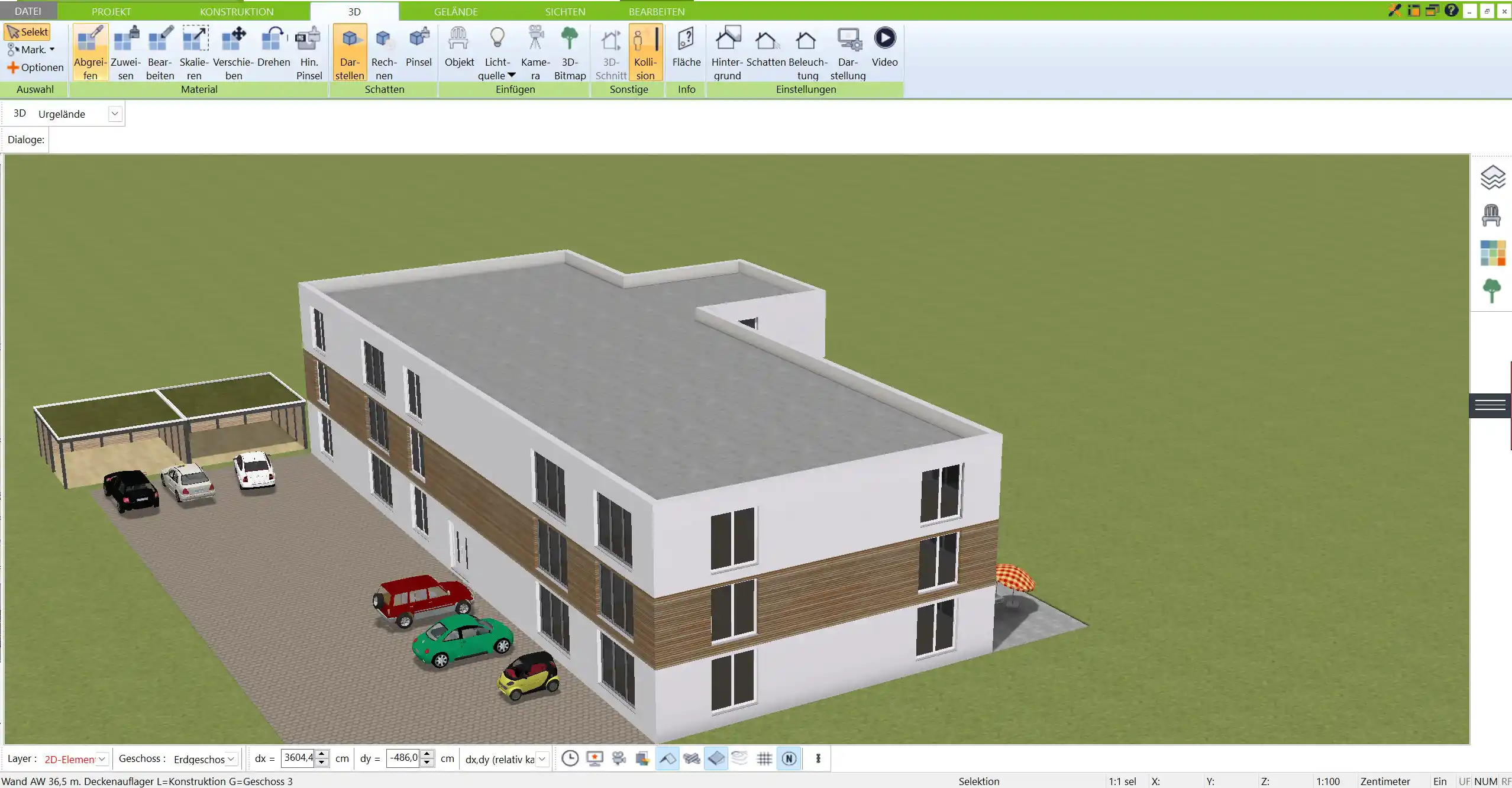 Die 3D-Ansicht des Carports ermöglicht eine realistische Vorstellung vom zukünftigen Erscheinungsbild